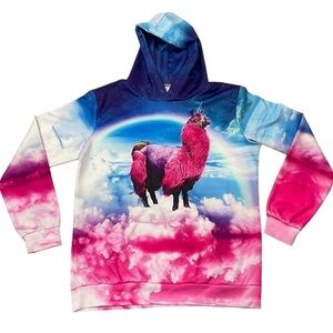 Llamacorn Hoodie XXL Hoodie Llam unicorn clouds rainbows kangaroo pocket unisex